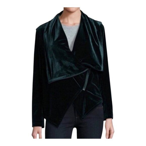 NWT Blank NYC Draped Velvet Moto Jacket in Forest Moss Holiday Women's Small - Picture 1 of 7